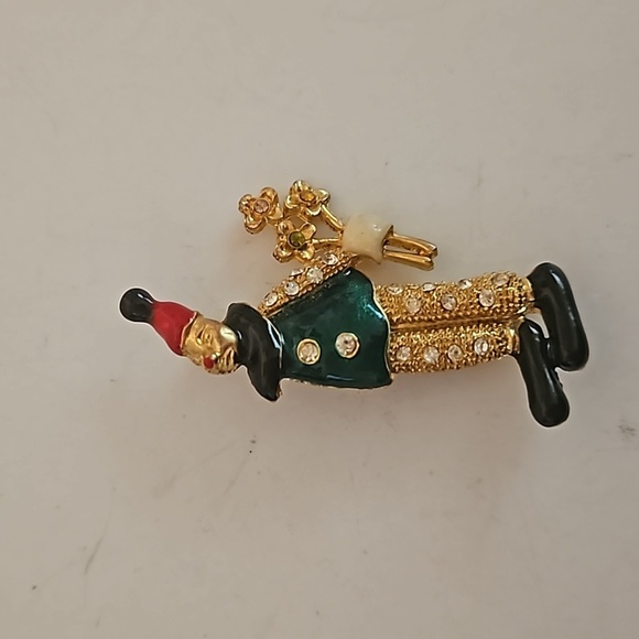 Enamel CLOWN Brooch with Rhinestones on Goldtone Metal. - Picture 1 of 6